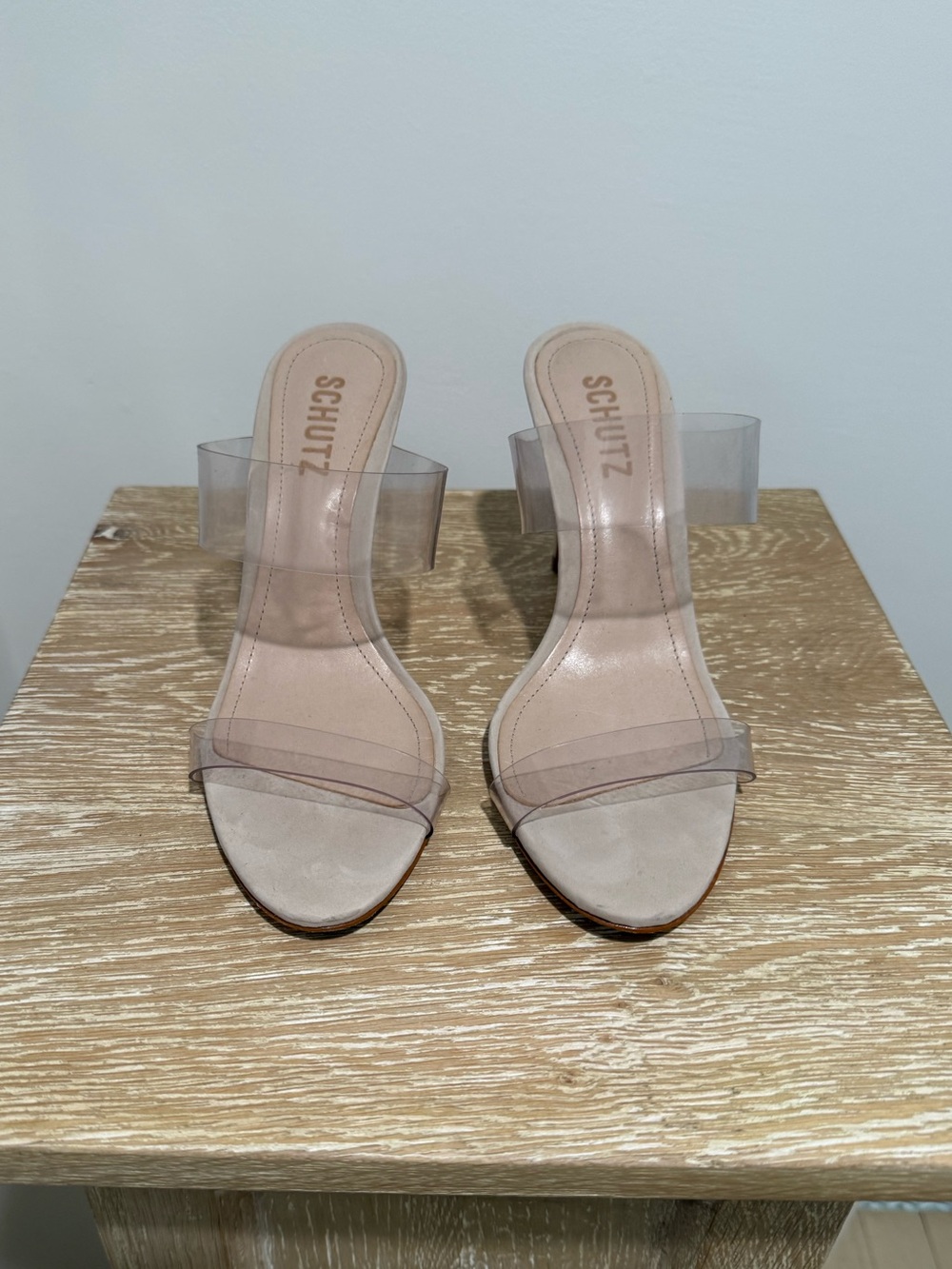 Schutz Ariella Strappy Transparent/Clear Sandals, Size 7.5